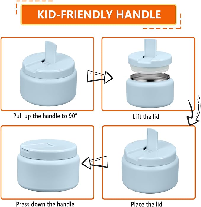 13.5oz Kids Thermos for Hot Food, Insulated Vacuum Food Jar with Buckle Lid, Stainless Steel Wide Mouth Leak Proof Insulated Lunch Container for School Picnic Travel, Blue-BubblyBeeBaby