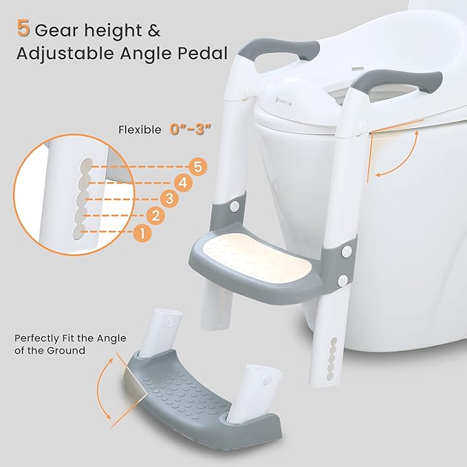 JASSONE® Potty Training Seat, Toddler Step Stool, 2 in 1 Potty Training Toilet for Kids, Baby Seat with Splash Guard and Anti-Slip Pad for Boys Girls Potty Training, Grey-BubblyBeeBaby