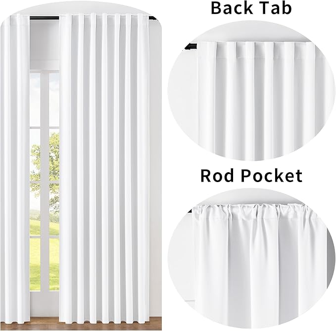 Joydeco Custom Blackout Curtains for Bedroom, 1 Panel Room Darkening Curtains & Drapes for Living Room Window Rod Pocket Back Tab (Custom Size,Pure White)-BubblyBeeBaby
