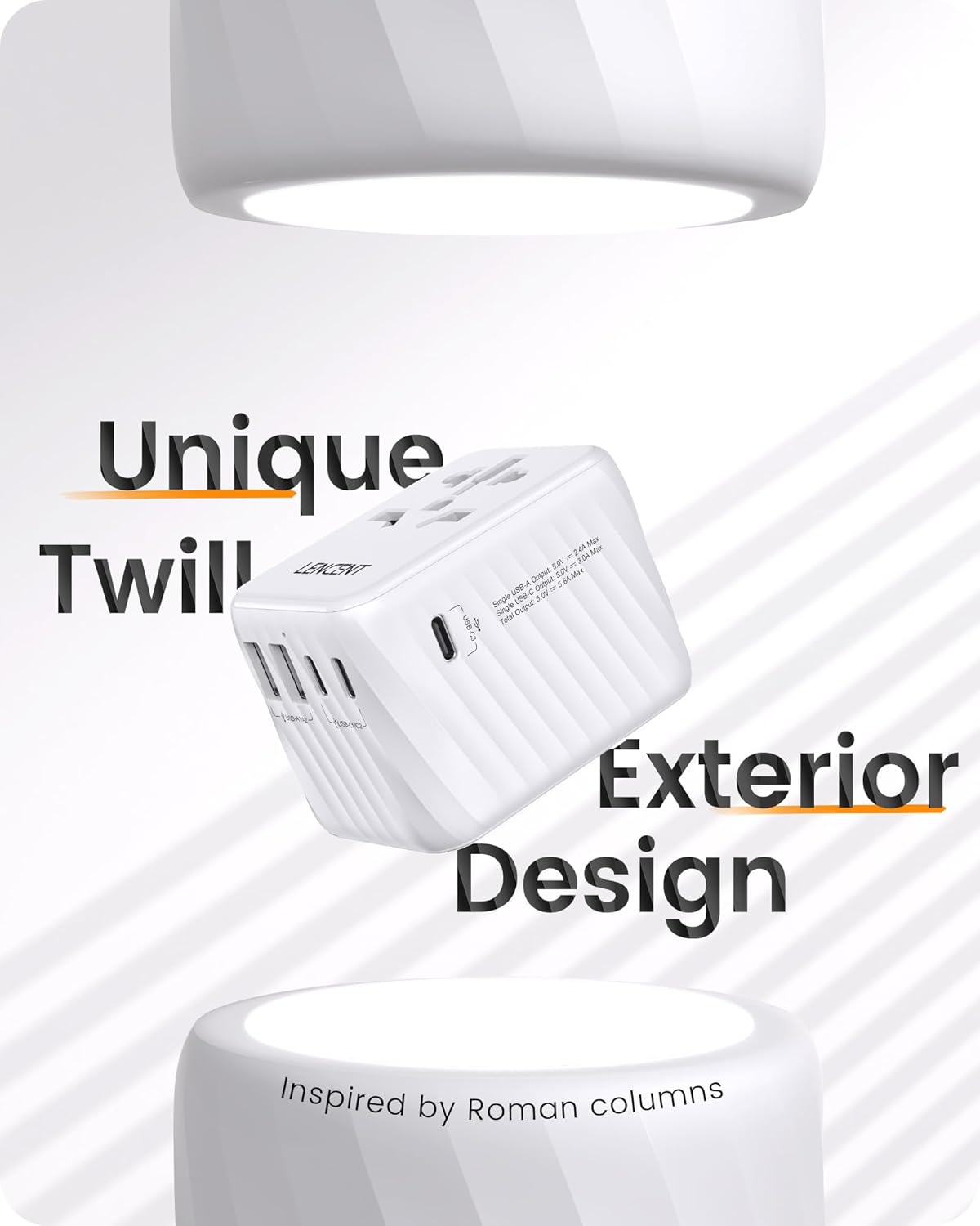 LENCENT Universal Travel Power Adapter, International AC Plug Adaptor with 5.6A 3 USB C 2 USB A Ports Wall Charger Worldwide Travel Essentials for US to EU UK Ireland Australia (Type C/G/A/I) White