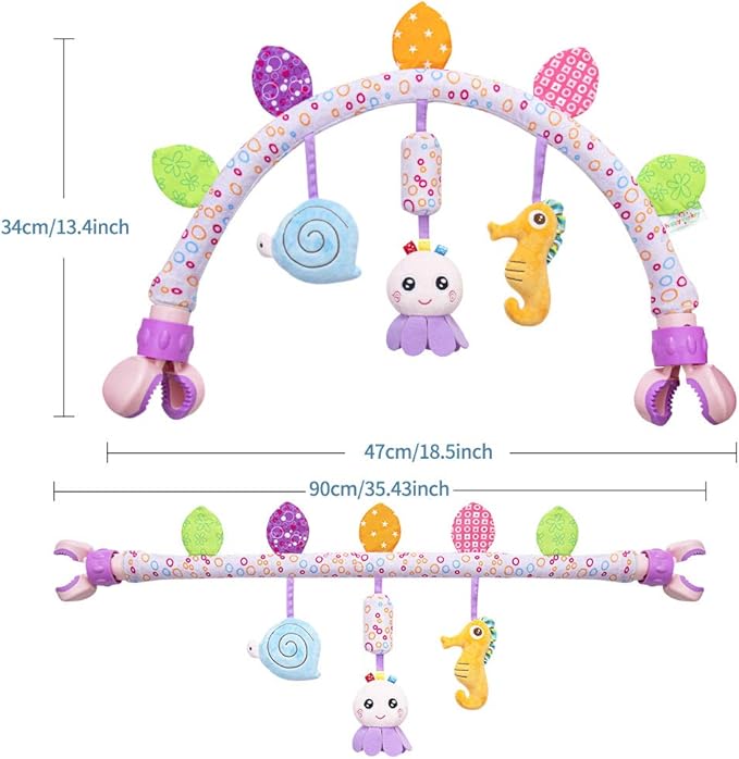 Caterbee Travel Arch Bassinet Toys for Baby Hanging on Stroller, Crib & Pram. Activity Toy bar for Baby Bouncer(Purle)-BubblyBeeBaby