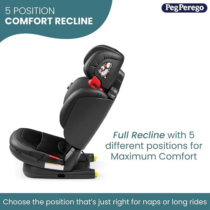 Peg Perego Viaggio Flex 120 Booster, 4D Total Adjust for Safety & Comfort, No Armrests, Compact Fold for Travel, 40-120 lbs, Made in Italy, Licorice (Black)-BubblyBeeBaby