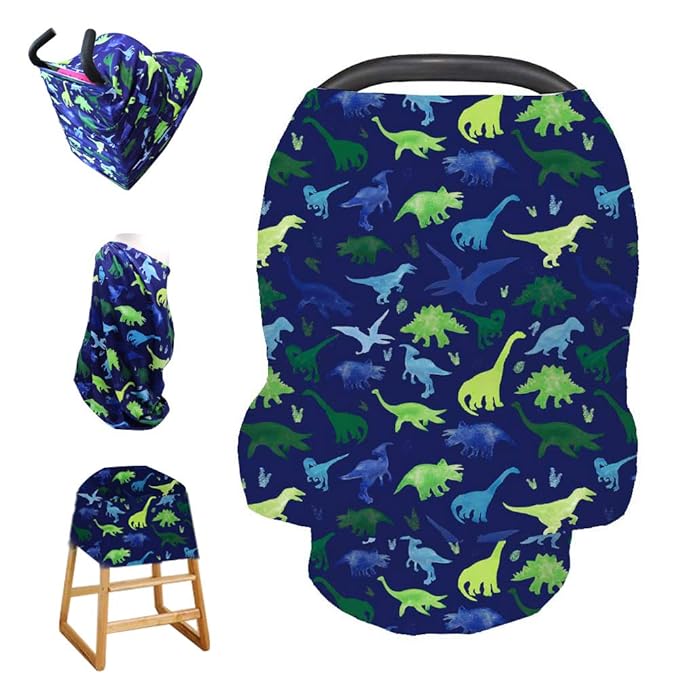 Baby Car Seat Cover, Multi- use Nursing Cover for Breastfeeding, Carseat Cover Boys, Dinosaur Baby Shower Stuff for Newborn, Soft Breathable-BubblyBeeBaby