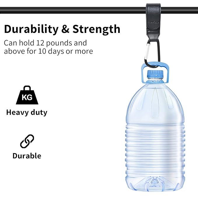 Stroller Hooks for Hanging, 2 PCS Durable Leather Style Stroller Clip Straps, Baby Stroller Hooks for Diaper Bags Grocery Shopping Bags, Mommy Hook for Stroller (Black)-BubblyBeeBaby