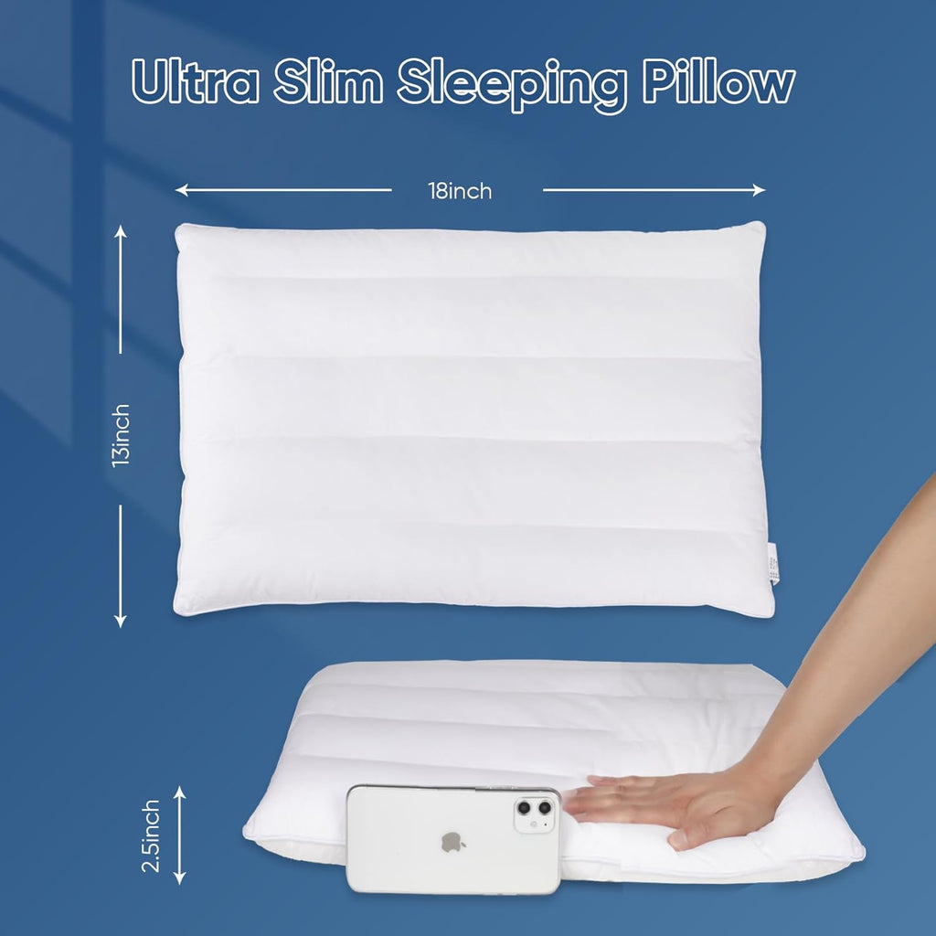 MINUPWELL Ultra Flat Small Pillow for Sleeping, 18x13in Small Pillow for Travel 7D High Support 2.5 inch Height Ultra Thin Pillows -Mini Pillow - 100% Cotton