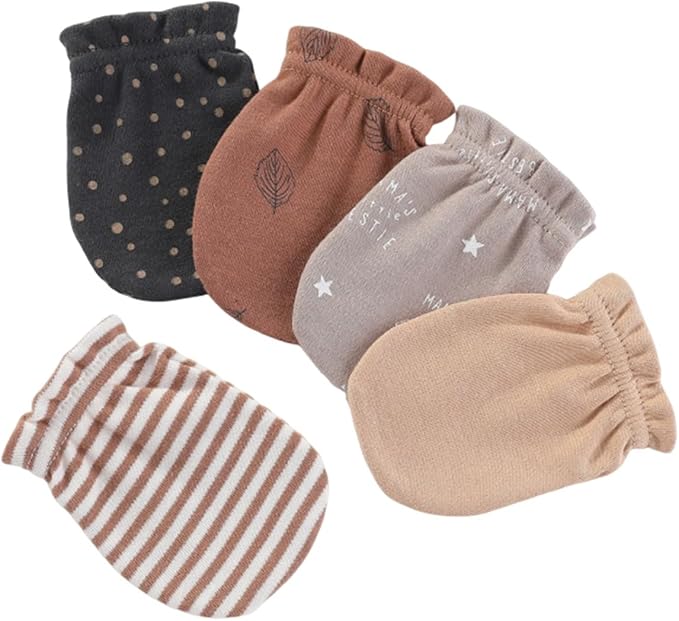5 Pack Unisex New Born Boy Girls No Scratch Mittens Cotton Soft Baby Gloves Accessory 0-3 Months Infant Essentials-BubblyBeeBaby