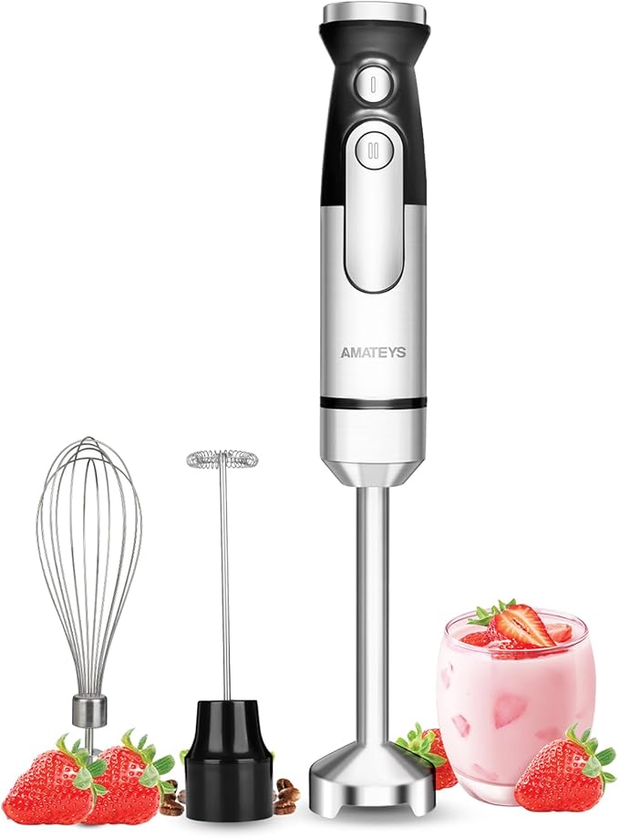 Immersion Blender Handheld,700W Hand Mixer Infinitely Variable Speeds,Multi-function Stainless Steel Stick Electric Kitchen Smoothie Blender with Detachable Whisk, Milk Frother,for Soup Puree-BubblyBeeBaby