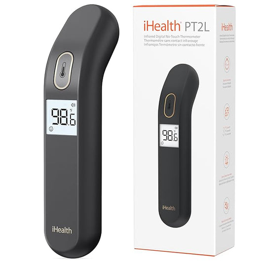 iHealth Touchless Thermometer for Adults and Kids, FSA/HSA Eligible, Color-Coded Alert & Silent Mode, 1-Second Accurate Fever Check, Portable for Home, Travel Use - PT2L Black-BubblyBeeBaby