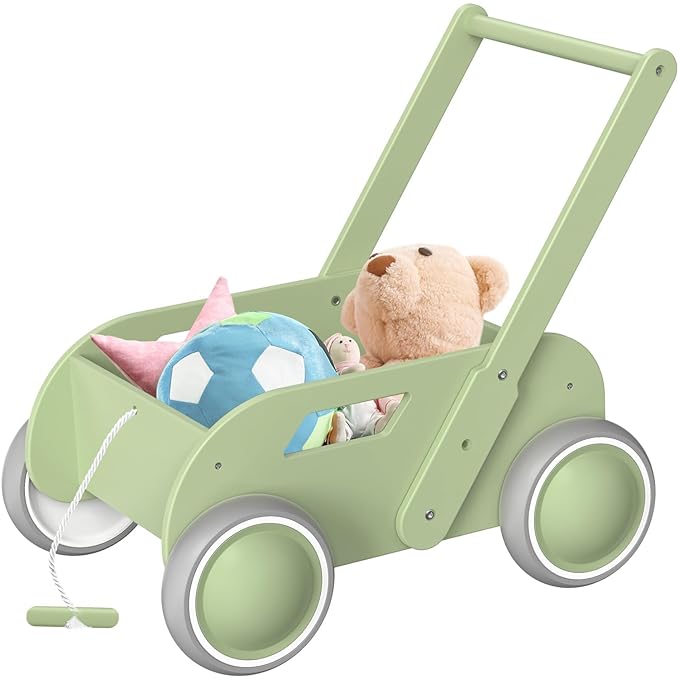 2025 HOMEKOL Wooden Baby Walker,Baby Push Walker, Adjustable Speed Baby Walker for Boys and Girls, Baby Activity Center, Gift for Birthday, Christmas and New Year Nature Green-BubblyBeeBaby