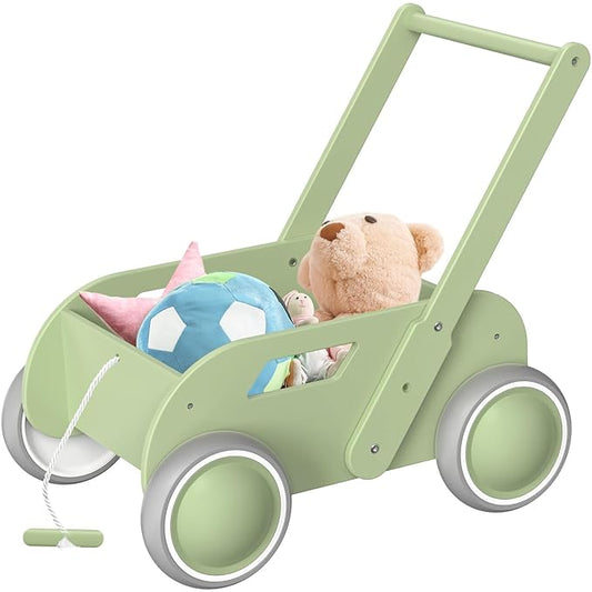 2025 HOMEKOL Wooden Baby Walker,Baby Push Walker, Adjustable Speed Baby Walker for Boys and Girls, Baby Activity Center, Gift for Birthday, Christmas and New Year Nature Green-BubblyBeeBaby