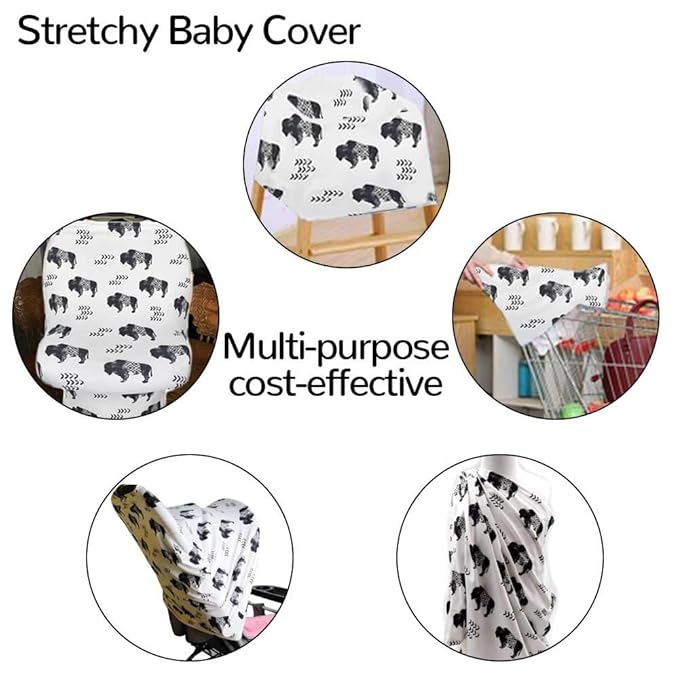 Buffalo Car seat Canopy for Babies, Car Seat Cover for Boys Girls, CarSeat Canopies for Newborn, Multiuse - Nursing Breastfeeding Covers, Shopping Cart/High Chair/Stroller Covers, Soft Breathable-BubblyBeeBaby