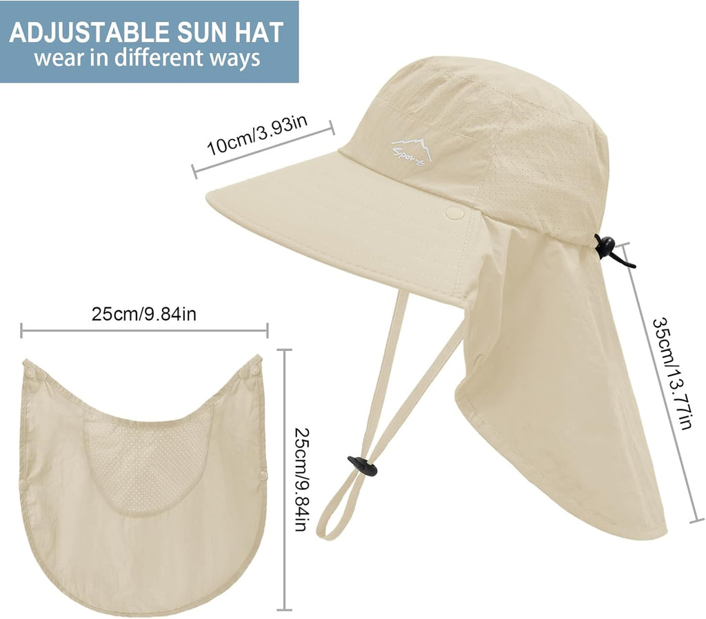 Sun Hat for Men Women with Neck Flap,UPF 50+ UV Protective Hiking Fishing Hats,Wide Brim Sun Hat for Women&Men
