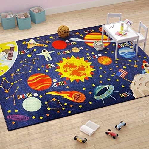 KC Cubs 8x10 Outer Space Solar System Toy Car Road Rug – Educational Play Mat Carpet for Kids, Toddlers, Nursery, Classroom, Playroom, Baby Daycare-BubblyBeeBaby