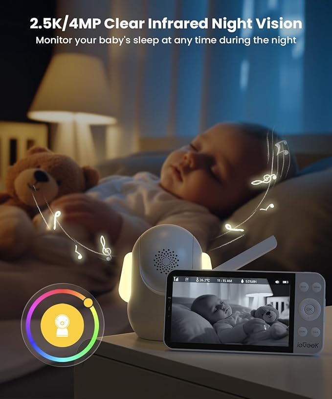 ieGeek 5.5’’ Split-Screen Baby Monitor,2.5K UHD Baby Monitor with 2 Cameras and Audio,Night Light,Prone Sleeping&Cry Detection,Two-Way Talk,Night Vision,2.4G&5Ghz WiFi App Control,4000mAh Battery-BubblyBeeBaby