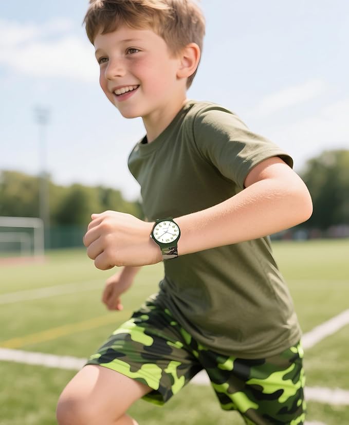 Kids Analog Watch Boys Girls, 30M Waterproof, Sports Watch for Boys, Easy to Read Children's Thin Dial Wrist Watches with Soft Band, for Ages 5-15 Kids Great Birthday Gifts Christmas Day-BubblyBeeBaby