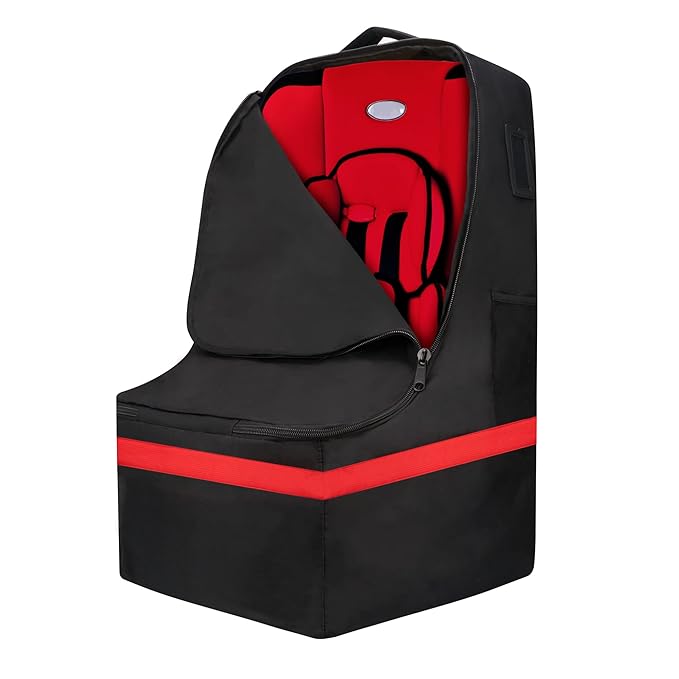 Car Seat Travel Bag - Padded, Comfortable, Durable, Roomy Gate Check Carseat Cover Backpack Fits 3-in-1，Convertible, Booster & Infant Car Seats for Airplane, Airport, Red-BubblyBeeBaby