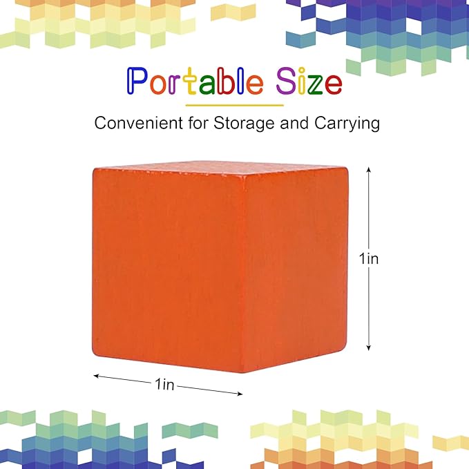 108 Pack 1 Inch Wooden Blocks, 6 Colors STEM Math Sorting Toys, Wood Building & Stacking Blocks for Toddlers, Classroom Learning Wooden Cube Blocks, Creative Play & DIY Craft for Kids Ages 3+-BubblyBeeBaby