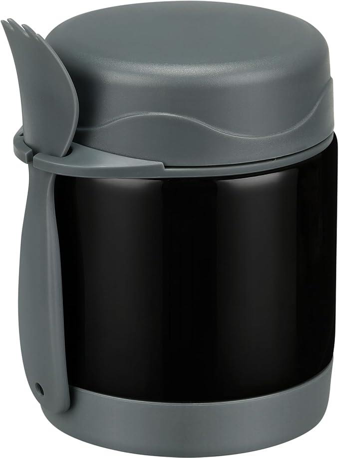 10oz Soup Thermo for Hot Food Kids,Lunch Thermo Kids Food Jar with Spoon Hot Insulated Food Containers,Leak Proof Stainless Steel Wide Mouth Lunch Food Thermo Jar for School(Black)-BubblyBeeBaby