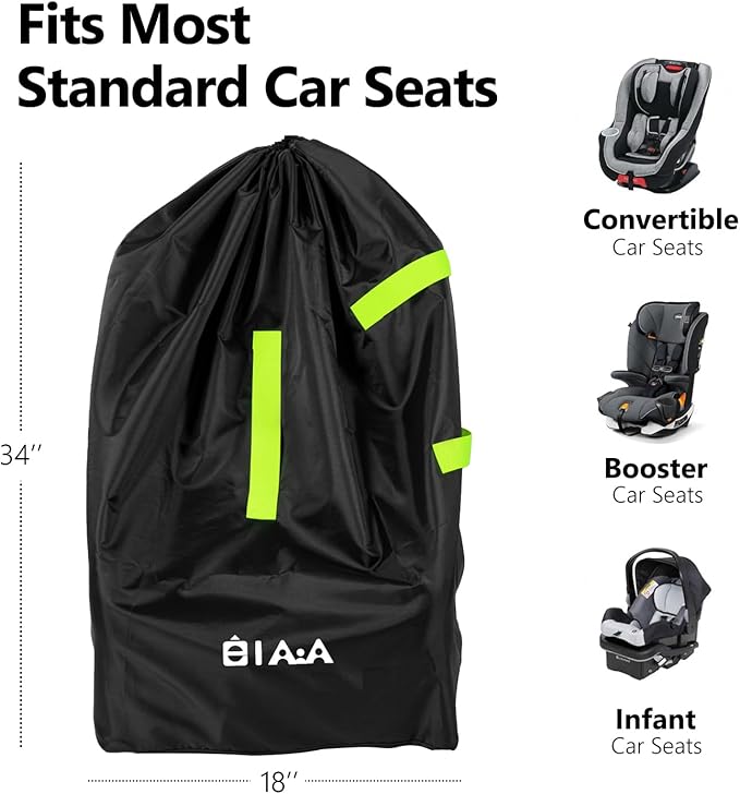 elaia Car Seat Travel Bag for Airplane, Waterproof Wearable with Straps, Large Capacity Padded Car Seat Check Bag, Perfect for Air Travel, Family Vacations, and Parents with Infants-BubblyBeeBaby