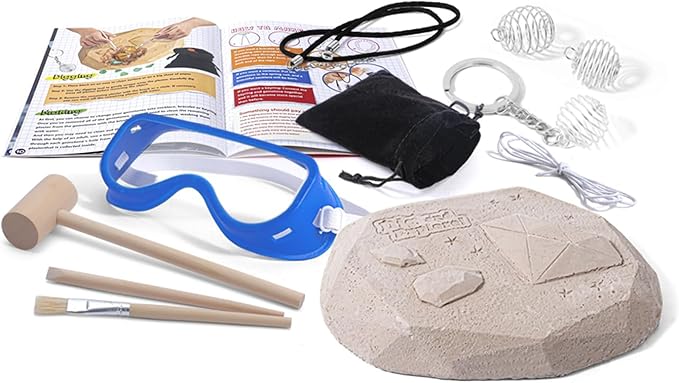 12PCS Gemstone Dig Kit for Kids – Dig Up Gems & Make Necklaces, Bracelets, Keychains – STEM Crystal Jewelry Craft Kit with Safety Goggles – Gift for Girls & Boys Ages 6 7 8 9 10 11 12-BubblyBeeBaby