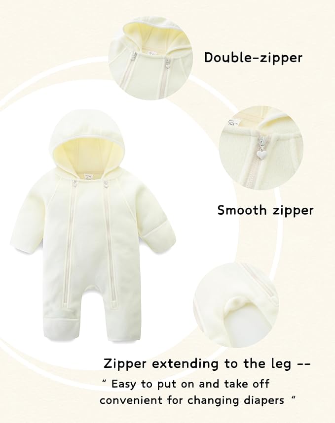Newborn Baby Fleece Jumpsuit Girls Boys Winter Hooded Coverall Romper Cute Baby Snowsuit Clothes-BubblyBeeBaby