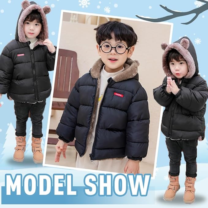 Infant Baby Winter Coat Bear Hooded Jacket Warm Fleece Snowsuit Windproof Outerwear for Toddler Boy Girl 9M-4T-BubblyBeeBaby