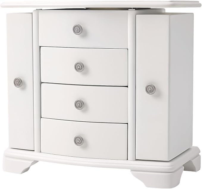 Jewelry Box,White Wooden Jewelry Box With Top Mirror, Jewelry Organizer Wooden Is Suitable For Storing Rings,Bracelets,Necklaces Etc-BubblyBeeBaby