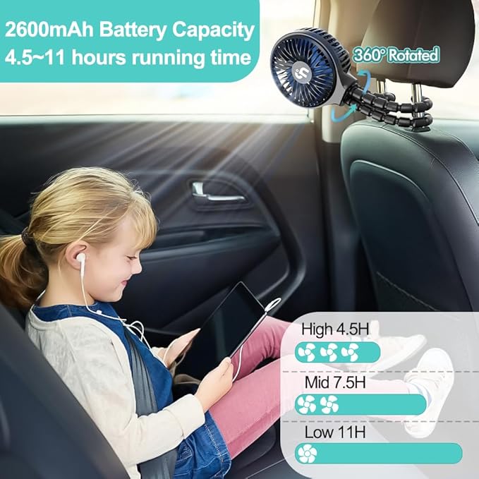 HomeLifairy Portable Stroller Fan, USB or Rechargeable Battery Operated with 3 Speeds and 360°Rotate, Cooling Clip On for Baby Crib Travel Car Seat Black-BubblyBeeBaby