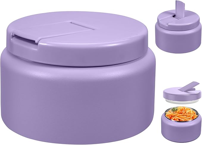 13.5oz Kids Thermos for Hot Food, Insulated Vacuum Food Jar with Buckle Lid, Stainless Steel Wide Mouth Leak Proof Insulated Lunch Container for School Picnic Travel,Purple-BubblyBeeBaby
