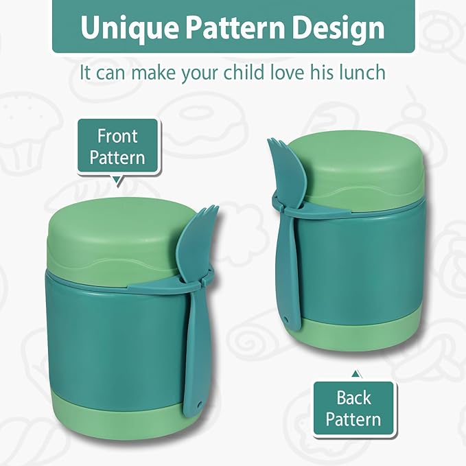 10oz Soup Thermo for Hot Food Kids,Lunch Thermo Kids Food Jar with Spoon Hot Insulated Food Containers,Leak Proof Stainless Steel Wide Mouth Lunch Food Thermo Jar for School(Green)-BubblyBeeBaby