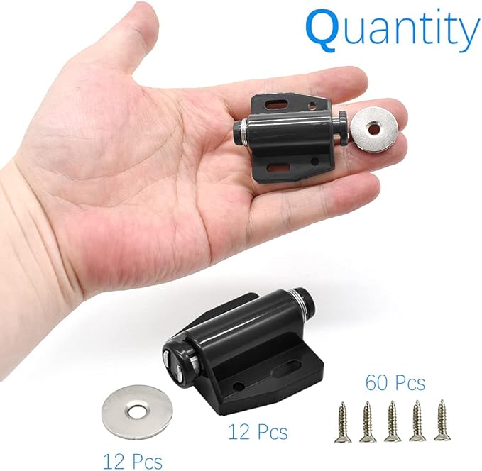 12Pack Magnetic Touch Push to Open Door Latch for Heavy Duty Door Push Release Latch Kitchen Drawer Push Catch Pop Out Latch Kitchen Closet Door Closing (Black)-BubblyBeeBaby