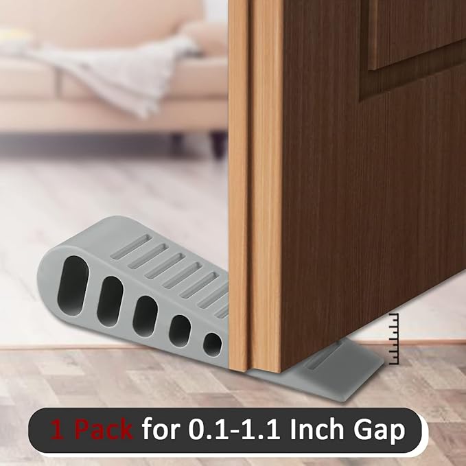 JQK Rubber Door Stopper Wedge, Grey 2 Pack Soft TPR Premium Door Stops for Bottom of Heavy Duty Door on Tile, Concrete, Carpet, Wooden Floor, DSB61-GY-P2-BubblyBeeBaby