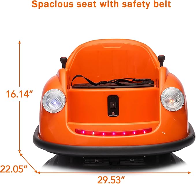 12V Bumper Car for Toddlers, Electric Toy Ride on Battery Car with Kids W/Parent Remote Control, 2-Speed, 360 Degree Spin, Music & LED Lights for Kids, Orange-BubblyBeeBaby