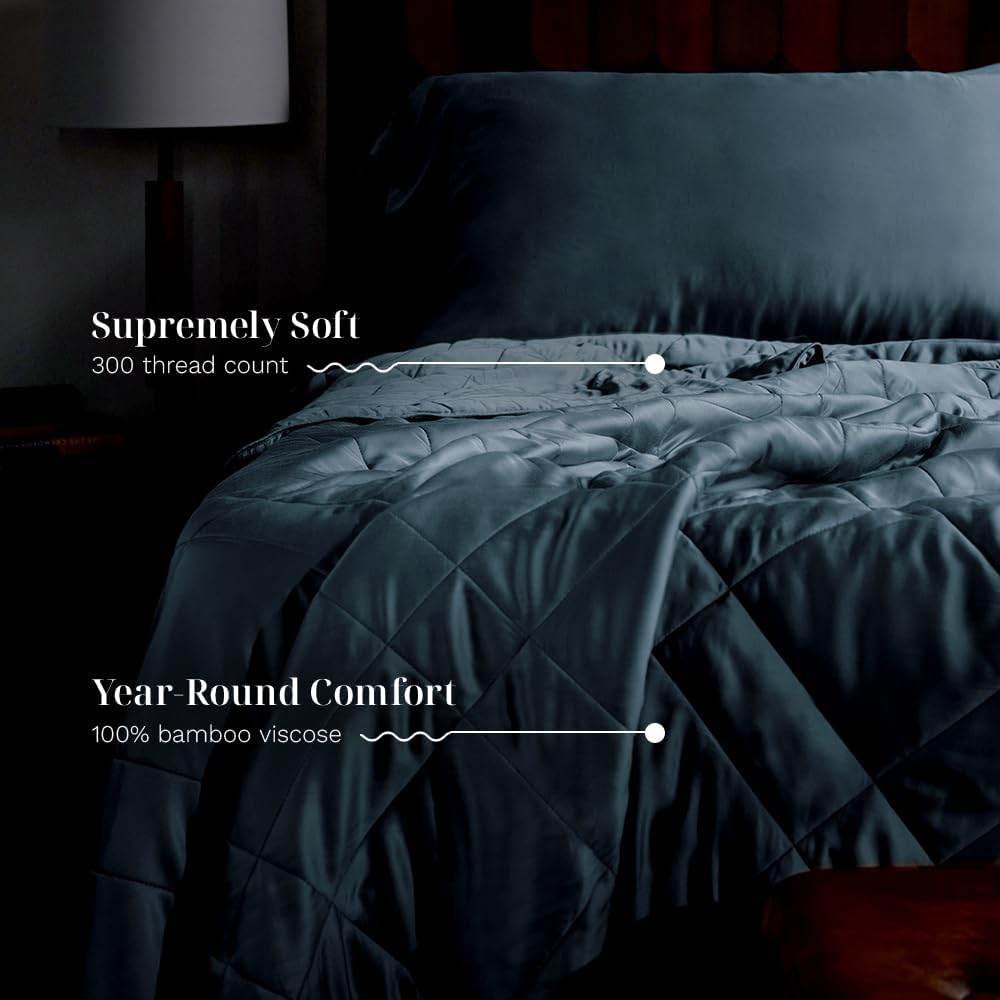 LUXOME Lightweight Blanket | 100% Rayon (Viscose) from Bamboo Fabric & Fill | King/Cal King - 98"x92" | Thermal-Regulating | Ocean