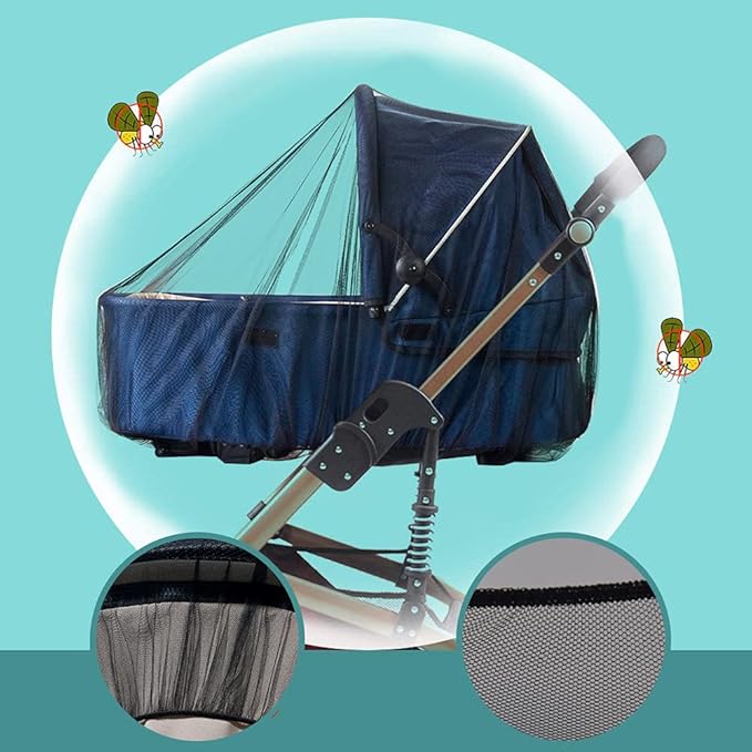 Baby Stroller Mosquito Net (2 Pack) - Durable Mesh Protection for Bassinets, Cradles, Playards, Pack N Plays & Portable Mini Cribs | Breathable Universal Fit Insect Barrier (Black)-BubblyBeeBaby
