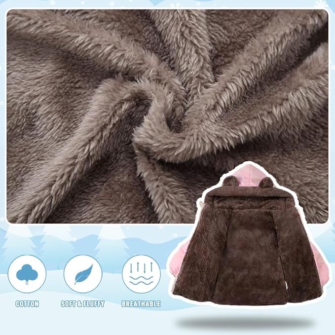Infant Baby Winter Coat Bear Hooded Jacket Warm Fleece Snowsuit Windproof Outerwear for Toddler Boy Girl 9M-4T-BubblyBeeBaby