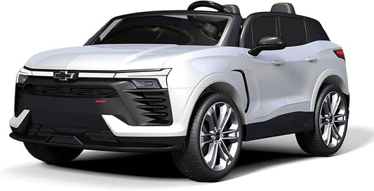 Jojoka Baby Car 24V 2-Seater SUV Licensed Chevrolet Blazer Ride On Toy w/Parent Remote Control,4xSpring Suspension, Wireless Music, Electric Vehicle Car for Kids Ages 3-8,White-BubblyBeeBaby