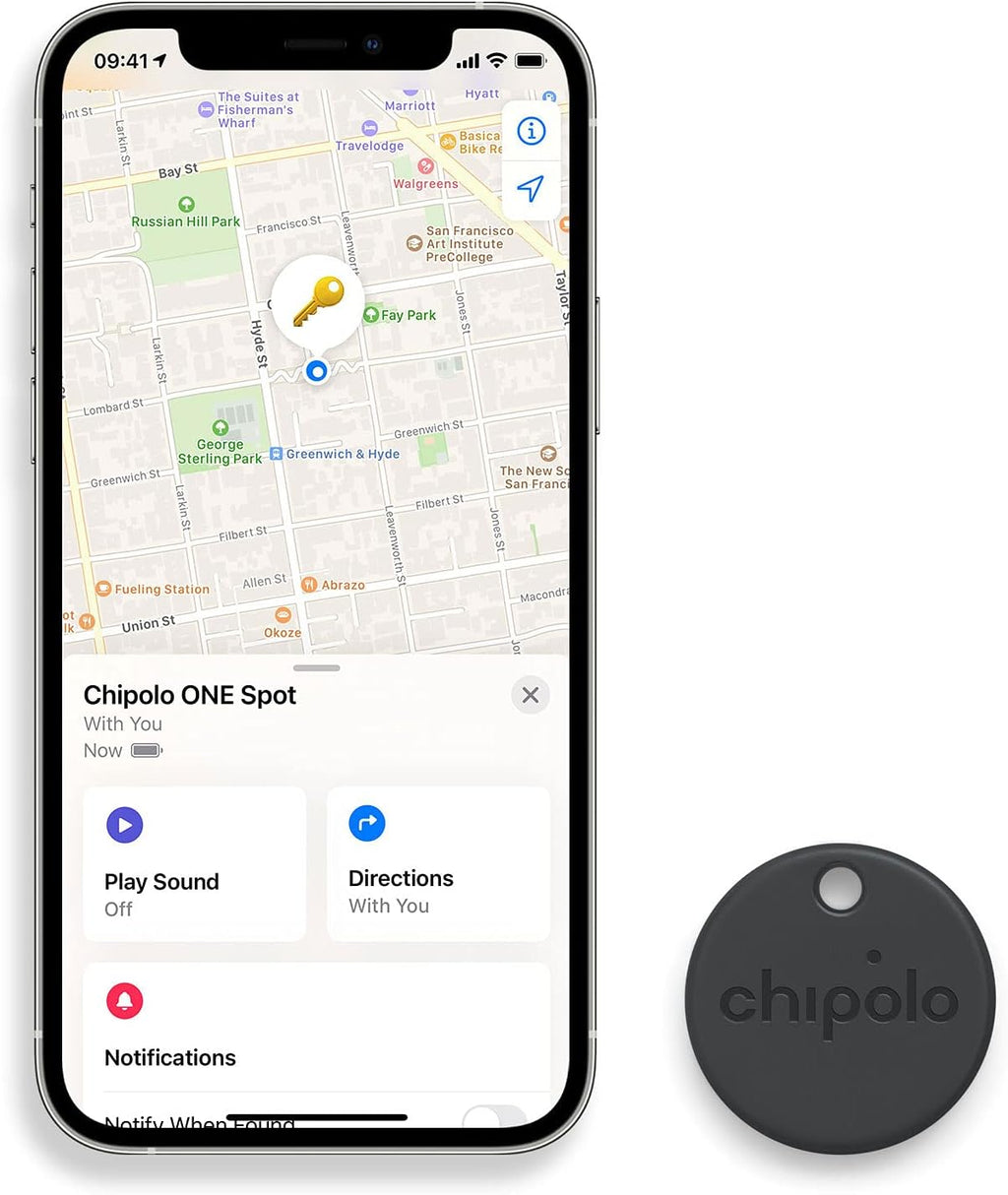 Chipolo ONE Spot - Key Finder, Bluetooth Tracker for Keys, Bag - Works with The Apple Find My app (only for iOS) (Almost Black)