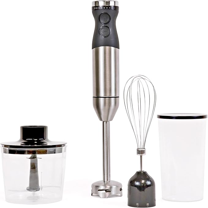 Kenmore Immersion Blender - Handheld Stick Mixer For Kitchen, Food Chopper, Whisk, Smoothie Milkshake Maker, Blend Baby Food, Protein Shake, Puree, Batidora De Inmersión Stainless Steel Blade, Black-BubblyBeeBaby