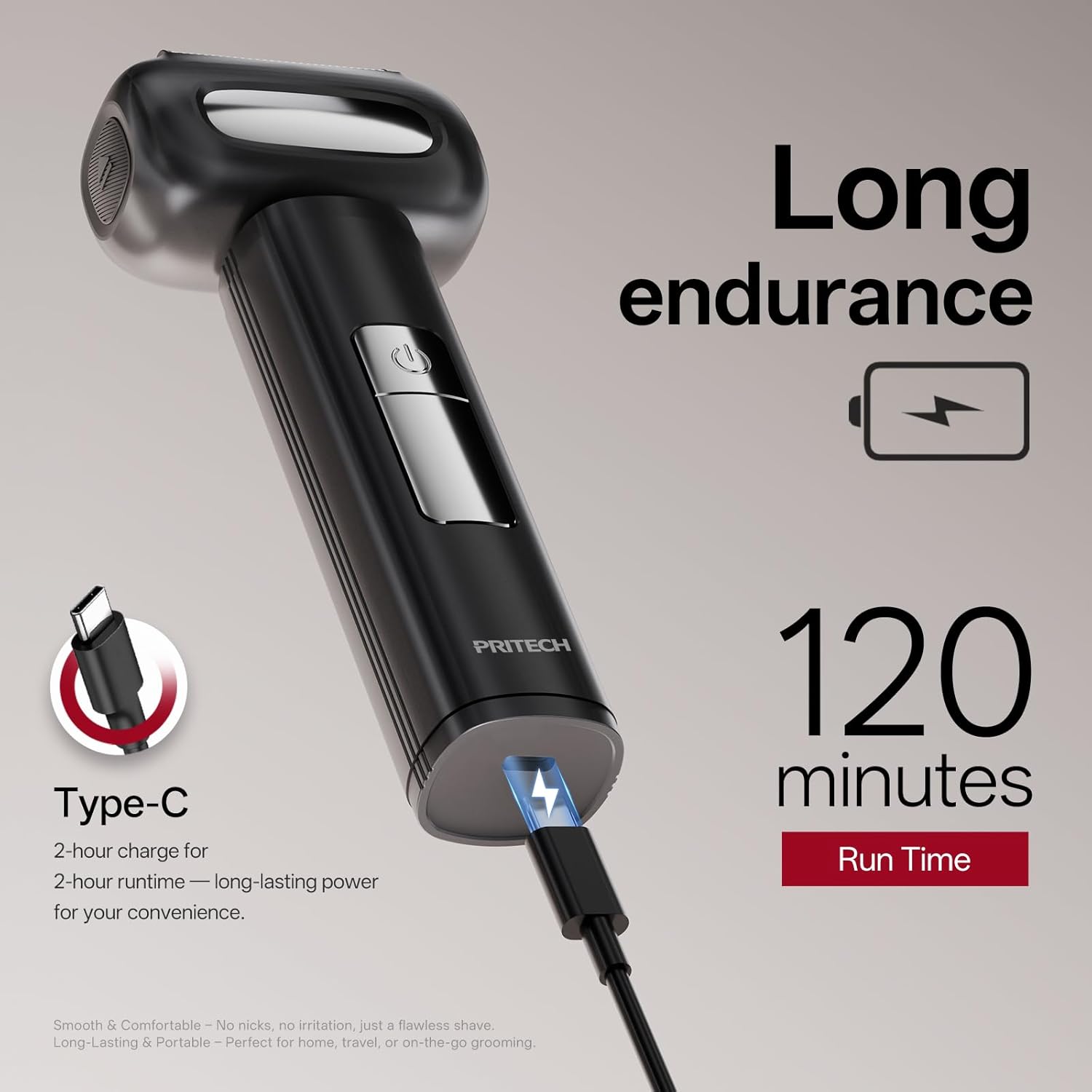 PRITECH Electric Razor Men Shaving Face, Men Electric Shaver, Close Electric Foil Shaver Waterproof with LED Display & USB C Fast Charge (Black)