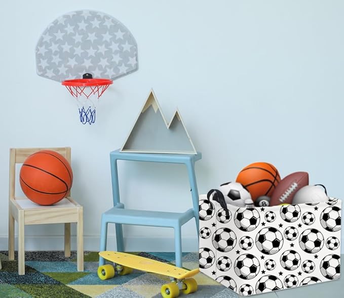 HIYAGON Rectangular Soccer Basket Kids Gift Basket Baby Boy Basket Kids Toy Storage Bin Basket Organizer Box Soccer Room Decor(Soccer)-BubblyBeeBaby