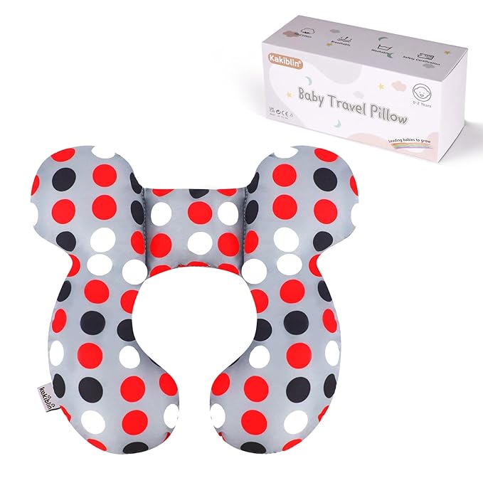 KAKIBLIN Baby Travel Pillow,Baby Neck Pillows for Car Seat,Upgraded Baby Head Pillow,Toddler Head and Neck Baby Support Pillow for Car Seat, Pushchair,Travel (Grey Pot)-BubblyBeeBaby
