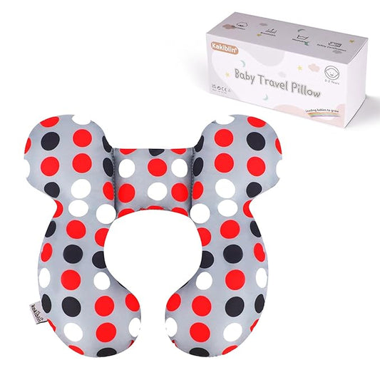 KAKIBLIN Baby Travel Pillow,Baby Neck Pillows for Car Seat,Upgraded Baby Head Pillow,Toddler Head and Neck Baby Support Pillow for Car Seat, Pushchair,Travel (Grey Pot)-BubblyBeeBaby