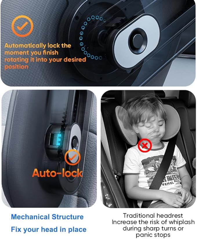 Car Headrest Pillow with Hook, Adjustable Car Seat Neck Support with Memory Foam & Ice Silk, 360° Rotating Travel Sleeping Headrest for Kids & Adults (1 Eye Mask Included)-BubblyBeeBaby