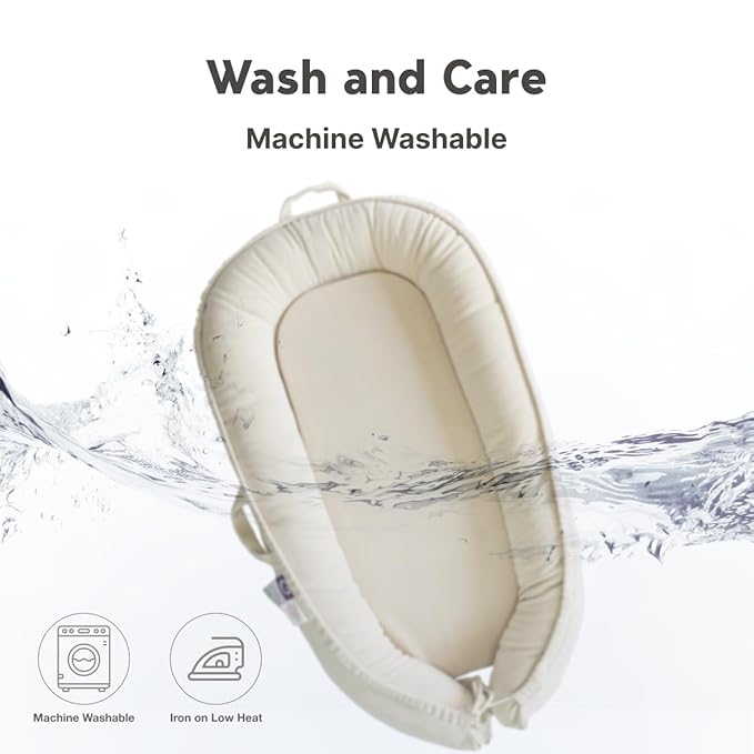 Infant Lounger, Baby Nest Cover for Baby Girls & Boys, Newborn Essentials for Baby 0-18+ Months, 100% Cotton Breathable(CreamyWhite, Corduroy)-BubblyBeeBaby