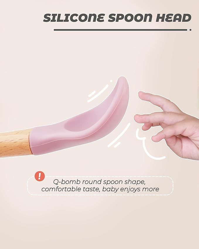 10 pcs Baby Spoons and Forks, First Stage Baby Led Weaning Spoons, Chewable Baby Utensils for Self-Feeding, Bamboo and Silicone Baby Utensils, Kids Utensils for Over 6 Months Babies-BubblyBeeBaby