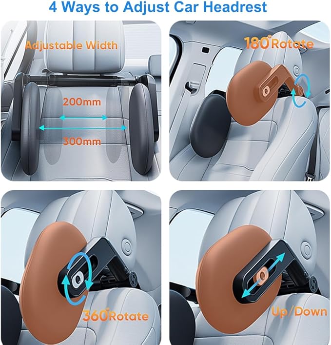 Car Headrest Pillow with Hook, Adjustable Car Seat Neck Support with Memory Foam & Ice Silk, 360° Rotating Travel Sleeping Headrest for Kids & Adults (1 Eye Mask Included)-BubblyBeeBaby