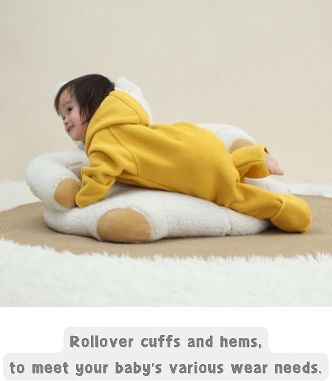 Newborn Baby Fleece Jumpsuit Girls Boys Winter Hooded Coverall Romper Cute Baby Snowsuit Clothes-BubblyBeeBaby