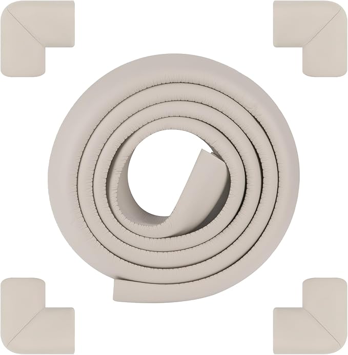 2 Pack L Shape Extra Thick Furniture Table Edge Protectors Foam Baby Safety Bumper Guard 16.4 Ft, Hearth Cushion, for Table, Fireplace, Countertop(with 8 Corners) (Gray)-BubblyBeeBaby