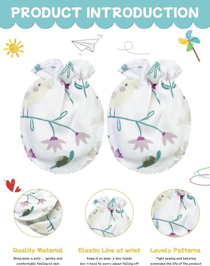 Cute Baby Mittens Newborn, No Scratch Baby Boy Mittens, Baby Girl Hat Gloves for Toddlers, Infant, Newborn-BubblyBeeBaby